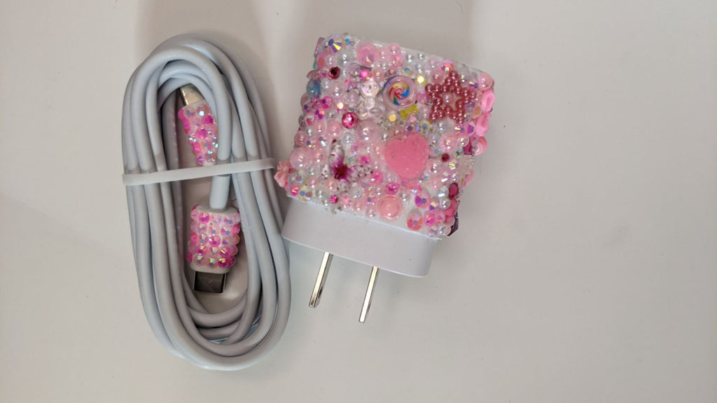 Pink Bedazzled Phone Charger Cord | Glam Accessories